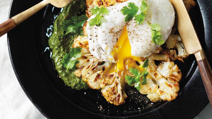 Cauliflower "Steak" and Eggs
&ndash; Rusty Hinges Ranch