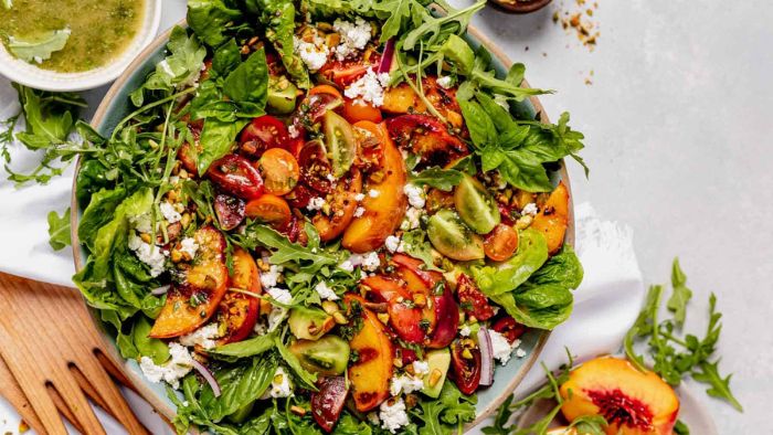 Grilled Peach and Wild Greens Salad
&ndash; Rusty Hinges Ranch