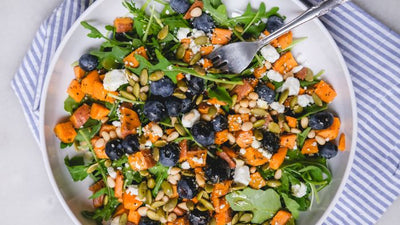 Roasted Sweet Potato, Blueberry, and Arugula Salad