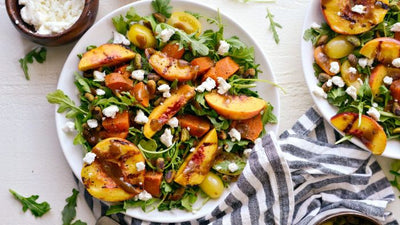 Feels like Summer Salad with Grilled Sweet Potatoes and Peaches