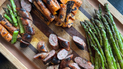 Grilled Bacon Brats and Veggies