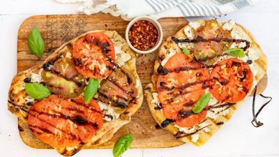 Grilled Heirloom Tomato and Burrata Flatbread