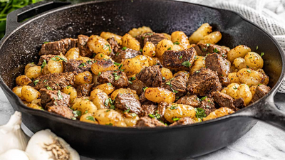 Steak, Mushroom and Gnocchi Skillet Dinner