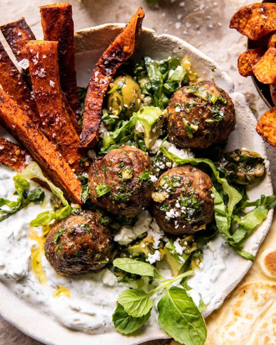Greek Meatballs (Koftas) and Sweet Potato Fries - Hidden Kale
