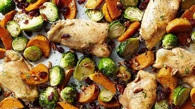 Sheet Pan Chicken Thighs with Fall Vegetables